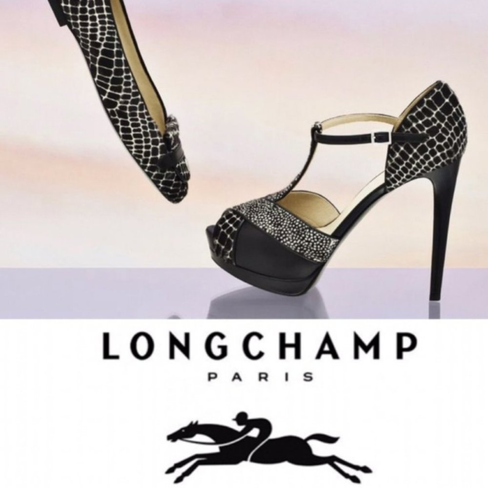 NWOT Authentic Longchamp Le Pliage Calf Hair Leather Heels